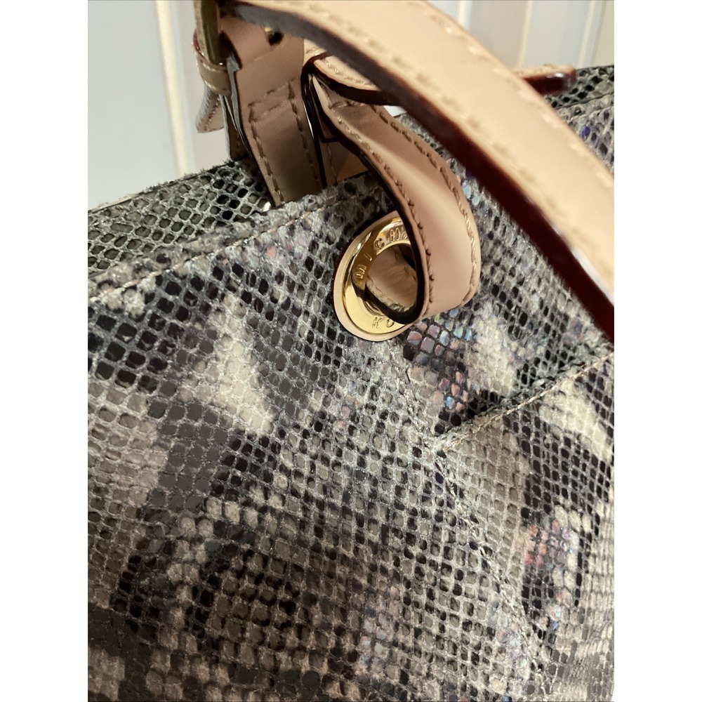 Michael Kors Python Tote Jet Set Tan Leather Shoulder Handbag MK Charm Logo - Picture 10 of 16